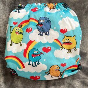 Blue Rainbow Heart Monsters OS Pocket Cloth Diaper by Mama Koala Cloth Diapers